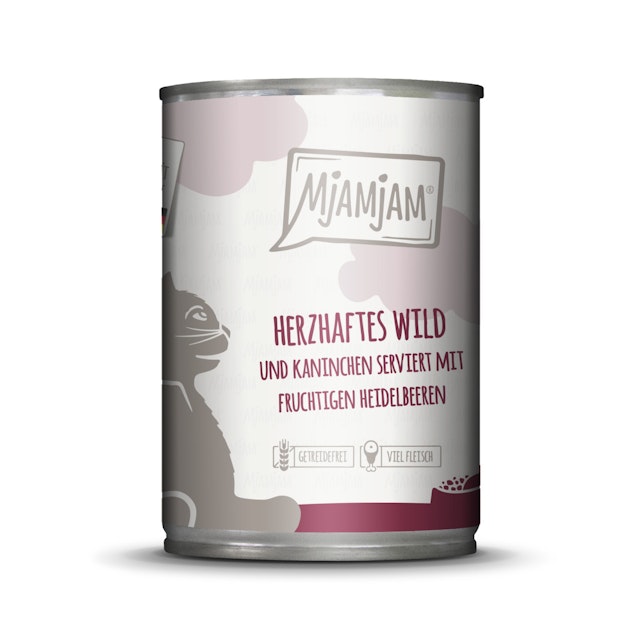 MJAMJAM Leckere Mahlzeit 400g Dose Katzennassfutter 6 x 400 Gramm herzhaftes Wild & Kaninchen an fruchtigen HeidelbeerenVorschaubild