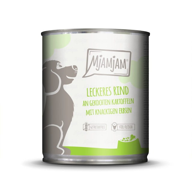 MJAMJAM Leckere Mahlzeit 800g Dose Hundenassfutter 6 x 800 Gramm leckeres Rind an gekochten Kartoffeln mit knackigen ErbsenVorschaubild