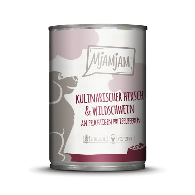 MJAMJAM Leckere Mahlzeit 400g Hundenassfutter 6 x 400 Gramm kulinarischer Hirsch & Wildschwein an PreiselbeerenVorschaubild