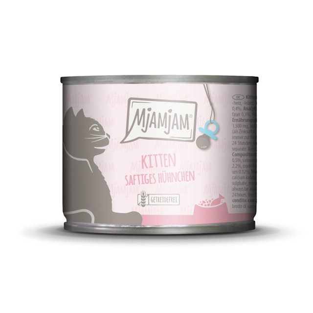 MJAMJAM Leckere Mahlzeit Kitten 200g Dose Katzennassfutter 6 x 200 Gramm saftiges Huhn mit LachsölVorschaubild