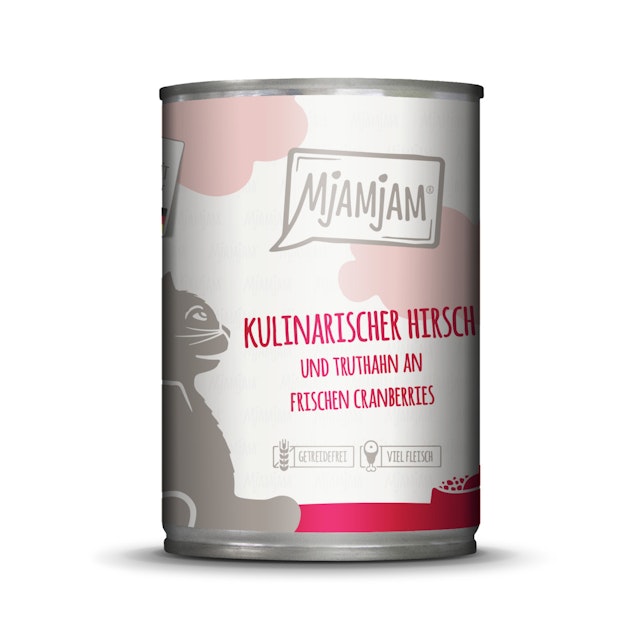 MJAMJAM Leckere Mahlzeit 400g Dose Katzennassfutter 6 x 400 Gramm kulinarischer Hirsch und Truthahn an frischen CranberriesVorschaubild