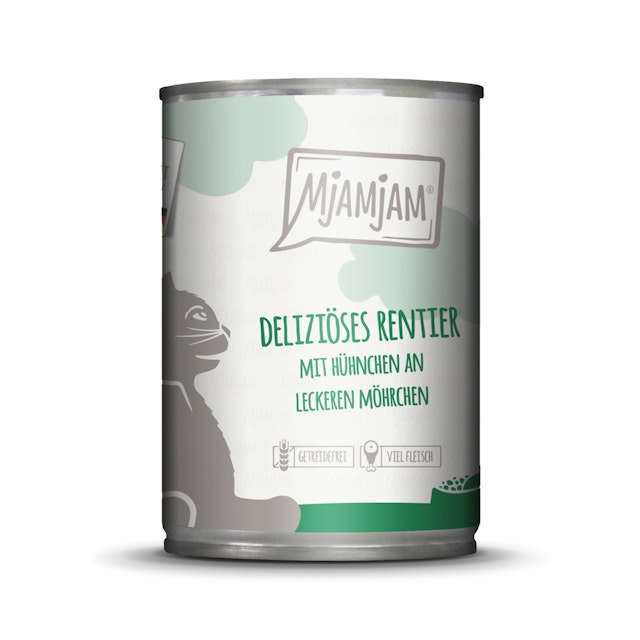 MJAMJAM Leckere Mahlzeit 400g Dose Katzennassfutter 6 x 400 Gramm deliziöses Rentier mit Hühnchen an leckeren MöhrchenVorschaubild