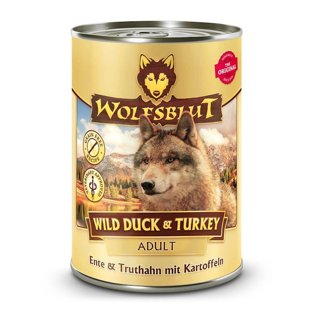 WOLFSBLUT 395g Hundenassfutter 6 x 395 Gramm Wild Duck & Turkey Ente & Truthahn mit KartoffelnVorschaubild