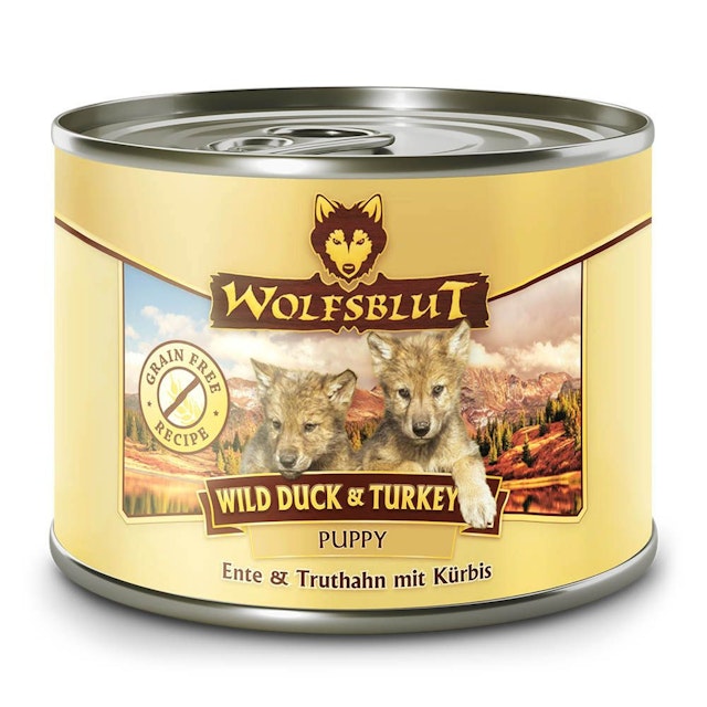 WOLFSBLUT Puppy 200g Hundenassfutter 6 x 200 Gramm Wild Duck & Turkey Ente & Truthahn mit KürbisVorschaubild