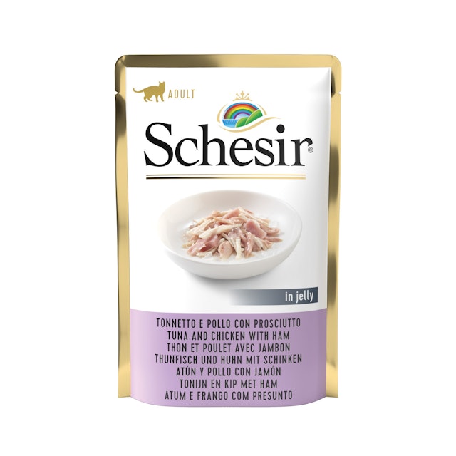 Schesir Jelly Beutel 85 Gramm Katzennassfutter 20 x 85 Gramm Thunfisch und Huhn mit SchinkenVorschaubild