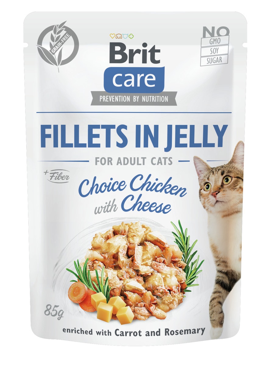 Brit Care Fillets in Jelly 85 Gramm Katzennassfutter Sparpaket 48 x 85 Gramm Chicken&Cheese