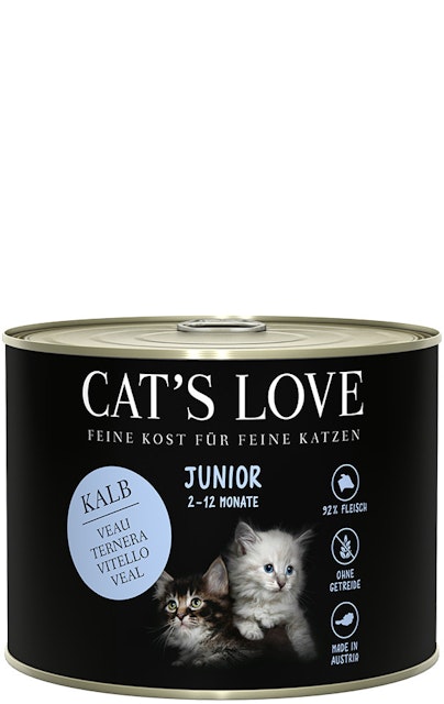 Cat's Love Junior 200g Dose Katzennassfutter 6 x 200 Gramm Kalb mit Eierschalen & LachsölVorschaubild