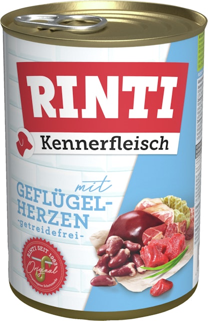 RINTI Kennerfleisch 400g Dose Hundenassfutter 48 x 400 Gramm GeflügelherzenVorschaubild