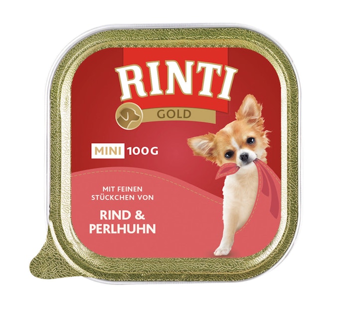 RINTI Gold Mini 100g Schale Hundenassfutter Sparpaket 32 x 100 Gramm Rind & PerlhuhnVorschaubild