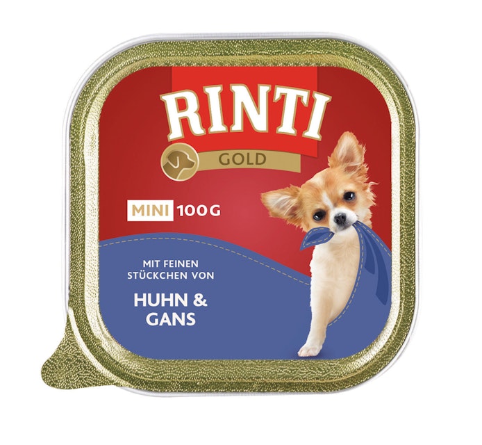 RINTI Gold Mini 100g Schale Hundenassfutter Sparpaket 32 x 100 Gramm Huhn & GansVorschaubild