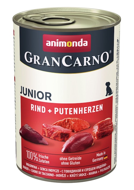 animonda Gran Carno Junior 400g Dose Hundenassfutter Sparpaket 12 x 400 Gramm Rind + PutenherzenVorschaubild