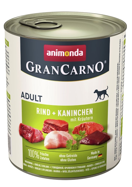 animonda Gran Carno Adult 800g Dose Hundenassfutter Sparpaket 12 x 800 Gramm Rind + Kaninchen mit KräuternVorschaubild