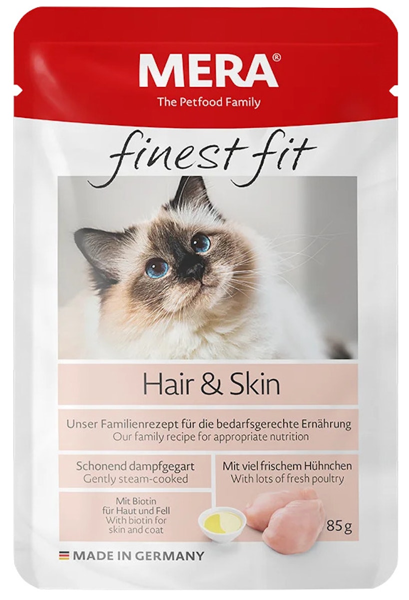 Mera Cat Finest Fit 85 Gramm Katzennassfutter Sparpaket 24 x 85 Gramm Hair & Skin