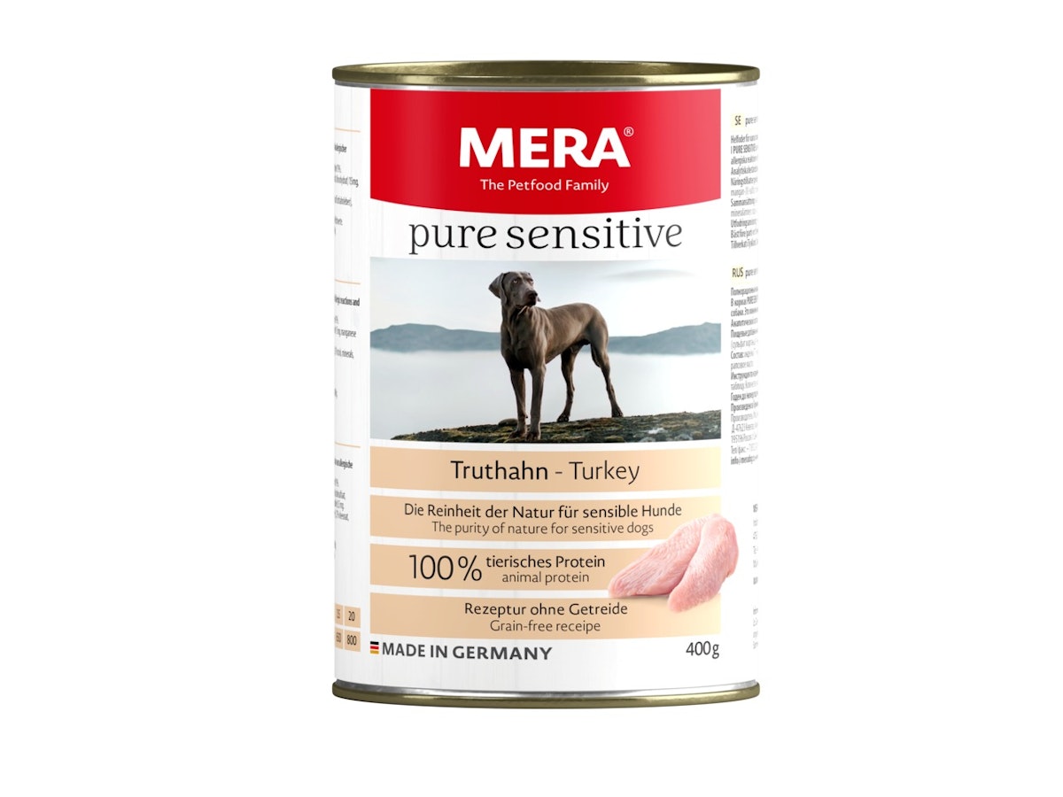 MERA DOG pure sensitive MEAT 400g Hundenassfutter Sparpaket 12 x 400g Truthahn